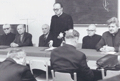 Sesja naukowa na WPK. Od lewej: M. Żurowski, T. Pawluk, Z. Papierkowski, J. Krukowski, P. Pałka, R. Karpiński, 14 kwietnia 1980 r.