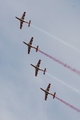 Z dymów na niebie  podczas pokazów powstaje biało-czerwona flaga, ale podczas treningu piloci ćwiczą tylko układy.