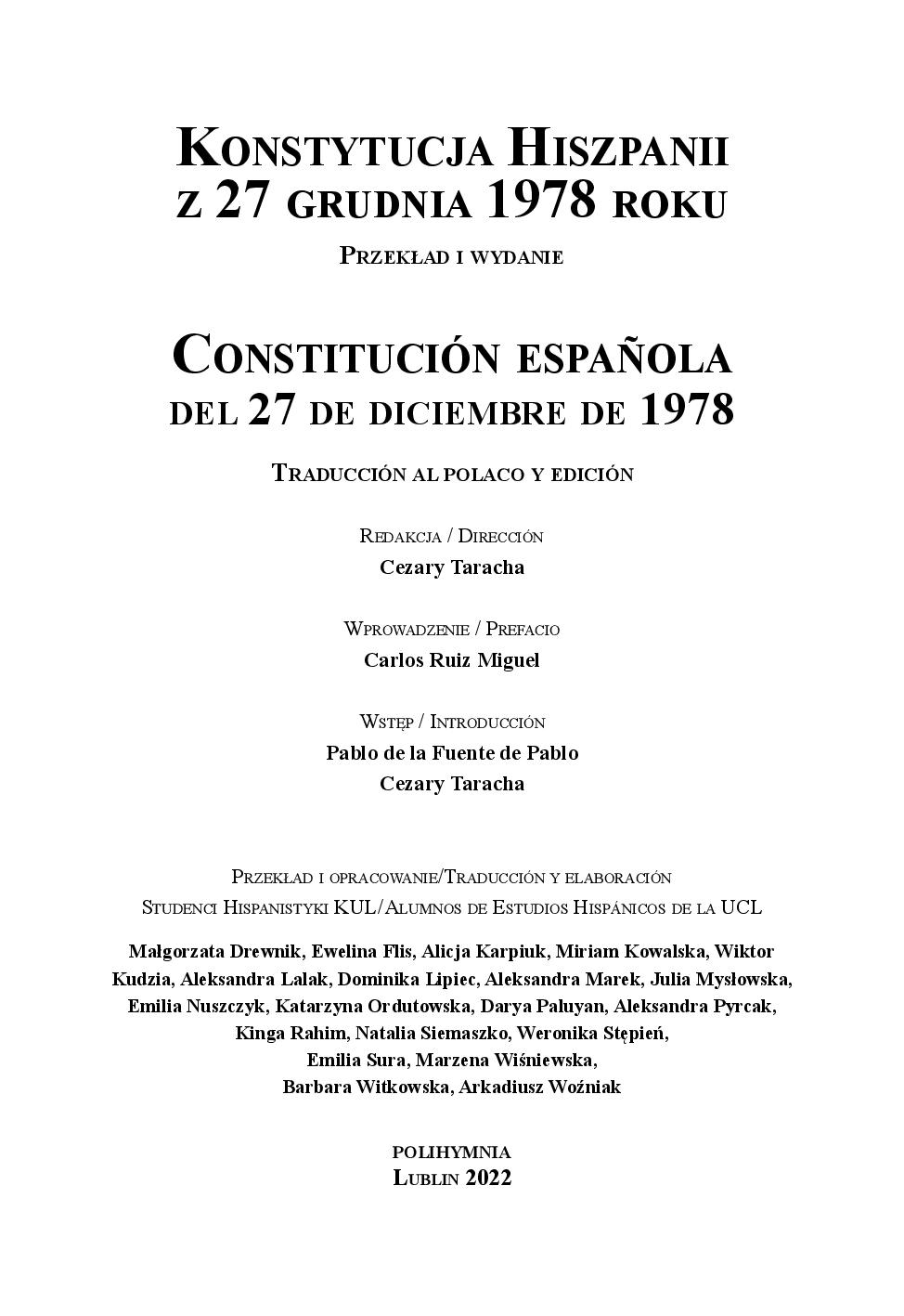 Studenci hispanistyki KUL przetłumaczyli konstytucję Hiszpanii