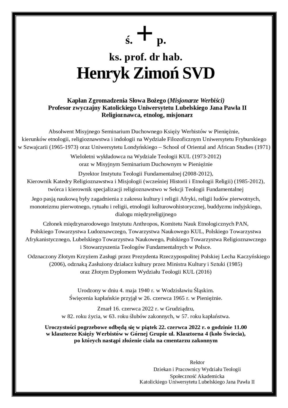 Klepsydra ks. prof. Henryka Zimonia