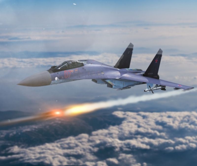 Rosyjski myśliwiec SU-35 w locie