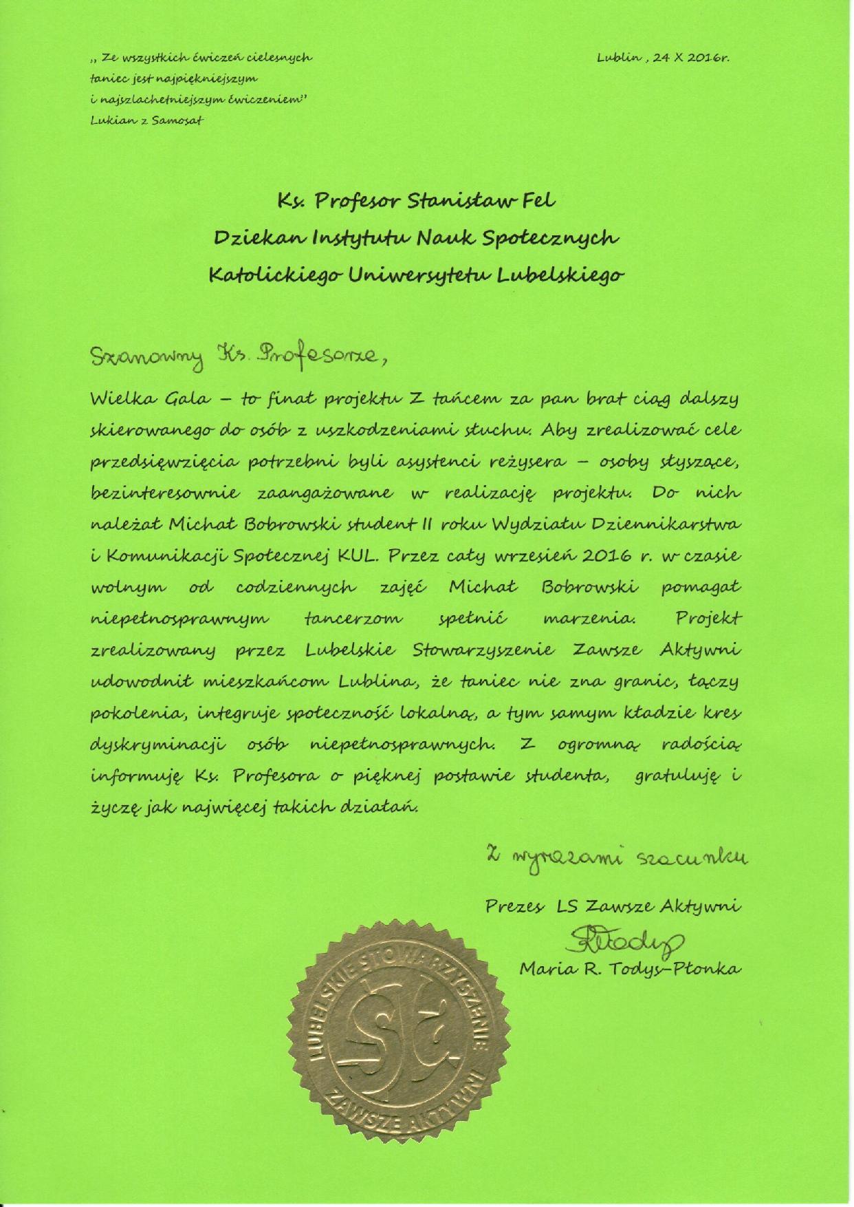 dyplom MIchał Bobrowski