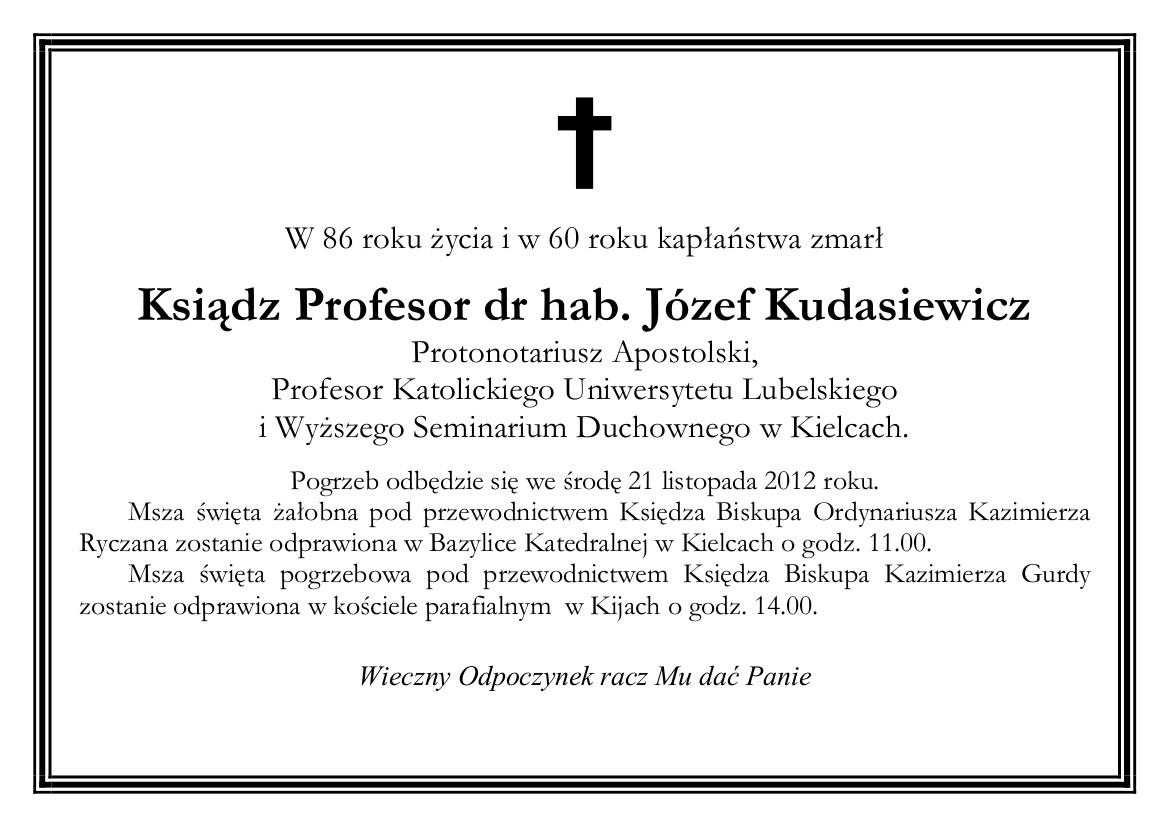 Zmarł ks. prof. Józef Kudasiewicz