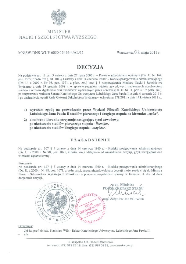 etyka - decyzja MNiSW