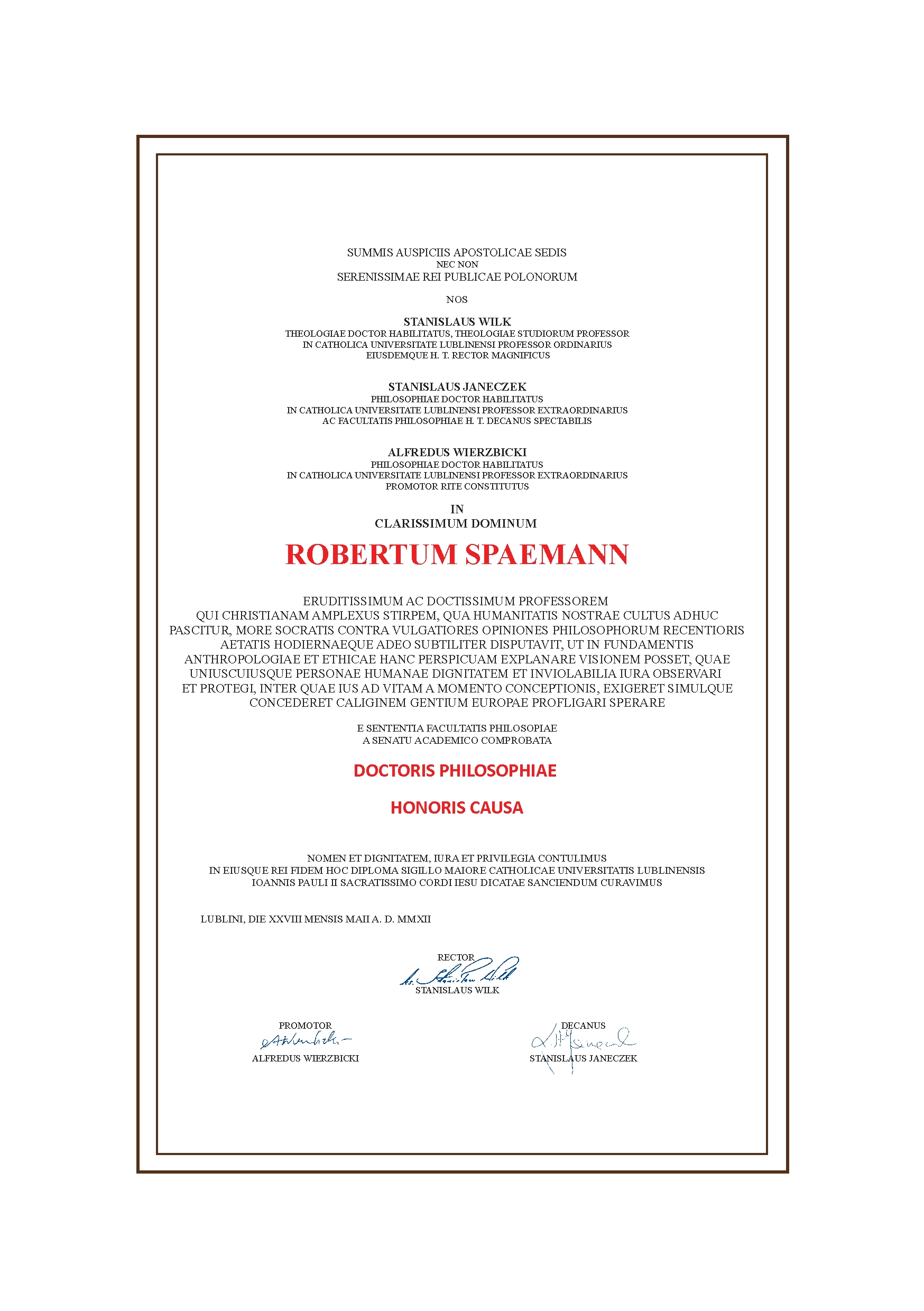 KUL - Wydział Filozofii - Robert Spaemann - Doktor honoris causa KUL - Czy Drugi Kierunek Studiów Jest Płatny 2018