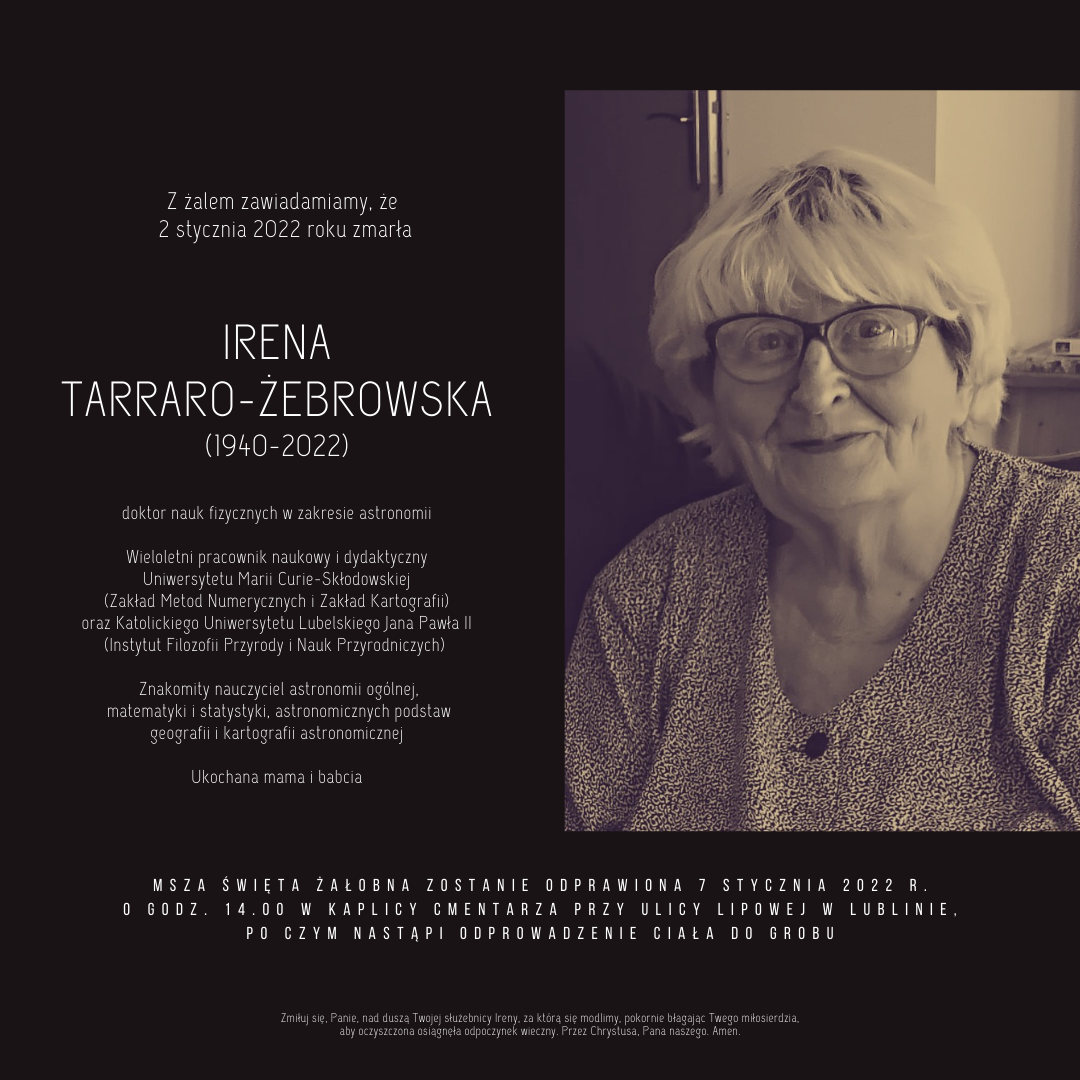 Zmarła Pani Doktor Irena Tarraro-Żebrowska