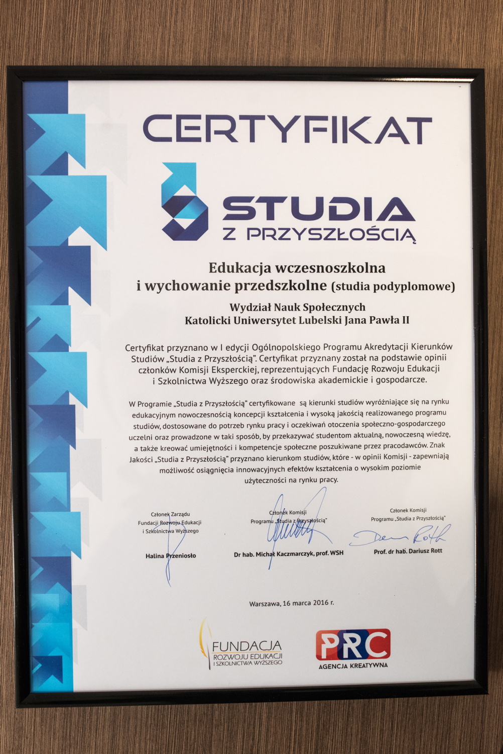 Certyfikat "Studia z przyszłością"