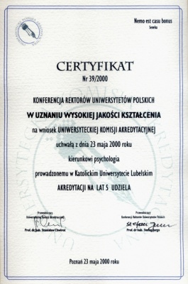 Certyfikat Komisji Akredytacyjnej