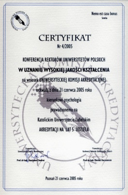 Certyfikat Komisji Akredytacyjnej 2005