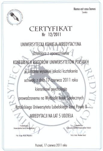 Certyfikat Uczelnianej Komisji Akredytacyjnej 2011
